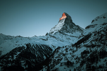 Matterhorn sunrise and snow covered mountains in winter © Nick