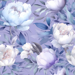 Fototapeta na wymiar Seamless floral pattern with watercolor peony flowers. Print for wallpaper, cards, fabric, wedding stationary, wrapping paper, cards, backgrounds, textures