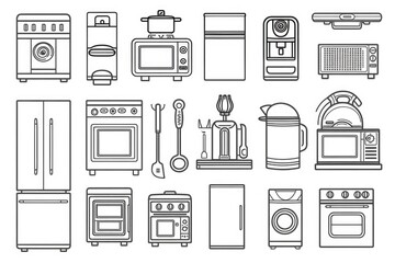 A collection of various kitchen appliances and appliances. Ideal for illustrating a modern kitchen or showcasing the latest kitchen gadgets.