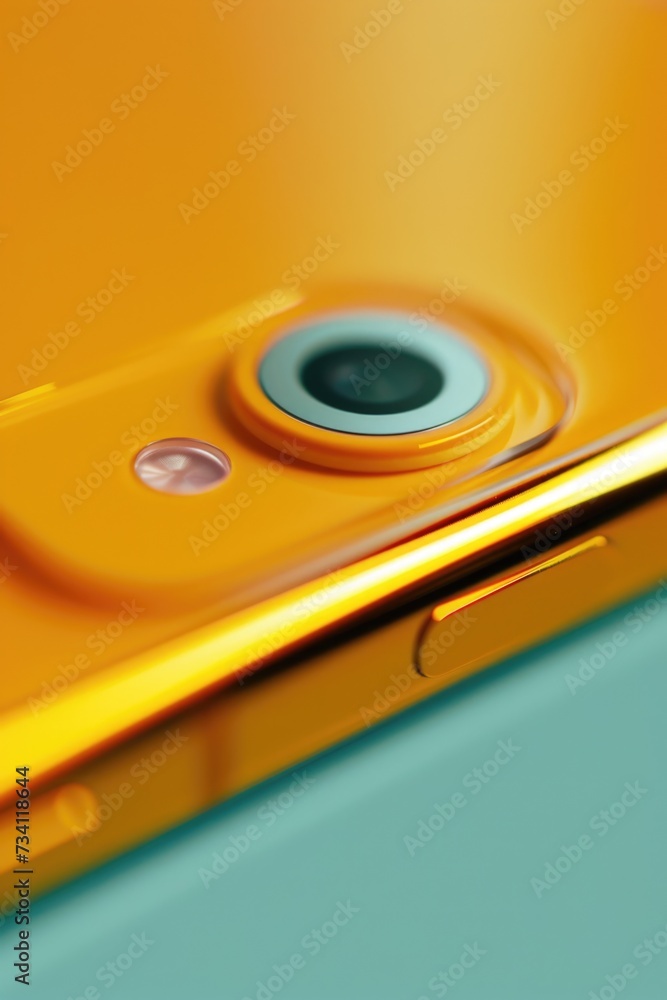 Aufkleber a close-up view of a yellow cell phone. this image can be used to depict modern technology and commu