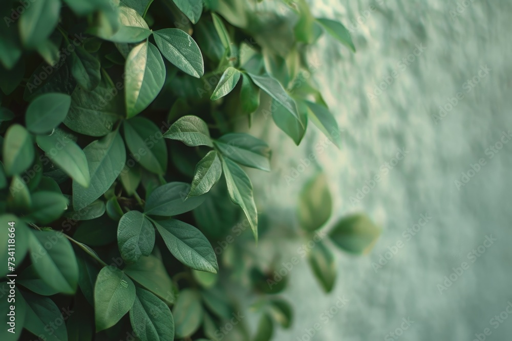 Poster a close up view of a plant with vibrant green leaves. perfect for botanical and nature-related proje