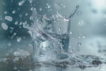 A glass of water with a splash of water on it. Suitable for health and hydration concepts