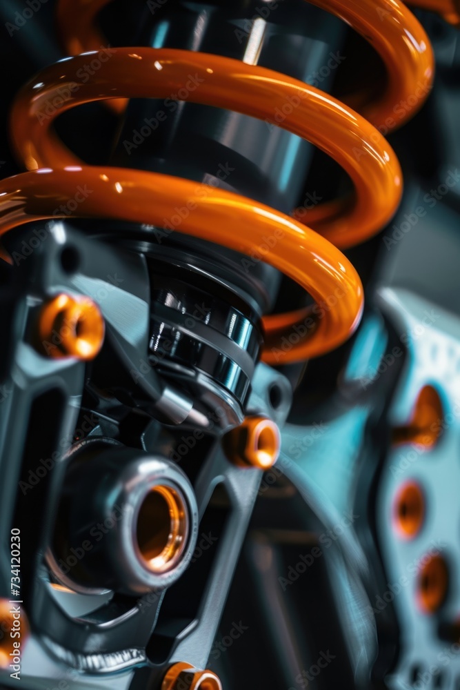 Aufkleber a detailed close-up shot of a motorcycle's shock absorber. this image can be used to showcase the in