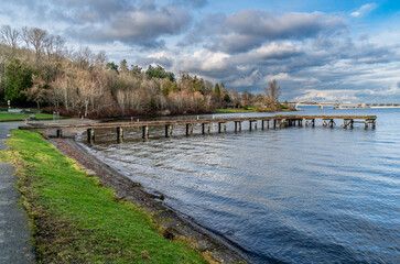 Naklejka premium Lake Pier And Bridge 2