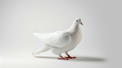 Obraz premium Elegant white pigeon in a studio setting. graceful bird portrait. perfect for peace concepts and minimalist art. high-quality stock photo. AI