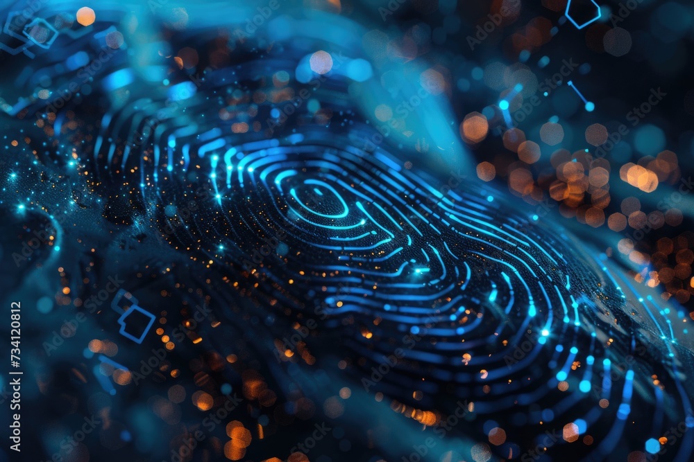 Poster A detailed view of a fingerprint on a surface. Can be used for forensic investigations or security-related themes