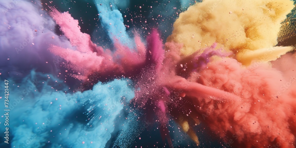 Poster Colored powders flying in the air, perfect for vibrant and dynamic visual projects