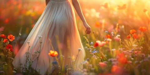 A woman standing in a field of beautiful flowers. Perfect for nature and outdoor lifestyle themes
