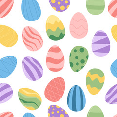 Easter eggs seamless pattern. Spring holiday endless background. Celebration cover. Vector flat illustration