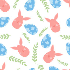 Easter eggs seamless pattern. Spring holiday endless background. Pink green and blue celebration cover. Vector flat illustration