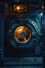 A view of the inside of a machine with the door open. This image can be used to showcase the inner workings of machinery or as a visual representation of industrial processes