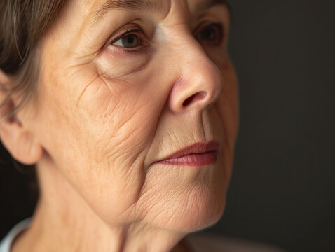 Facelift surgery restores an elderly woman's aging lower face and neck, eliminating sagging, wrinkles, and flabby skin for a youthful and rejuvenated appearance.