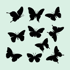 Butterfly black silhouette set. Flying butterflies big and small types and vector illustration