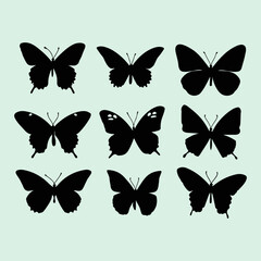 Butterfly black silhouette set. Flying butterflies big and small types and vector illustration