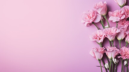 Fototapeta na wymiar Bunch of beautiful eustoma flowers on pink background