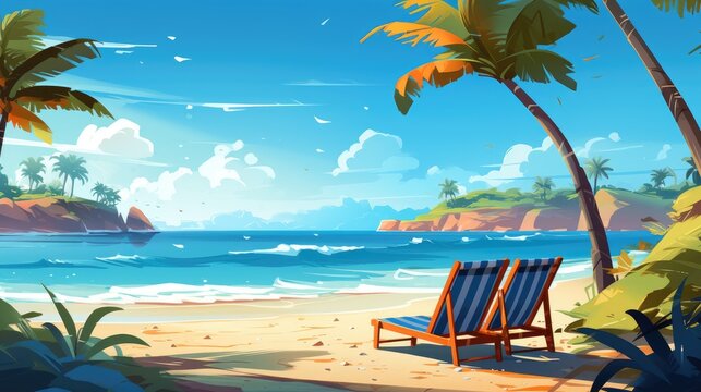 Dreamy Beach Illustration of Summer Beach Background