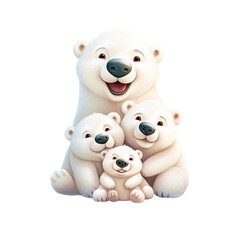 Cute polar bear family isolated on white background