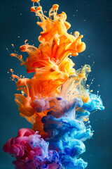 Colorful splash of paint that has blue yellow and orange colors.