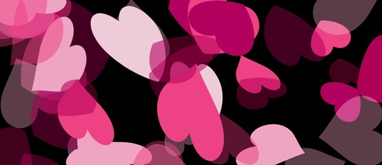 pink hearts abstract with black background illustration