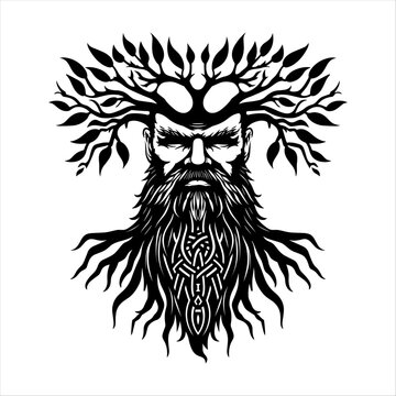 Head of a viking with a tree of life isolated on a white background, generative ai.
