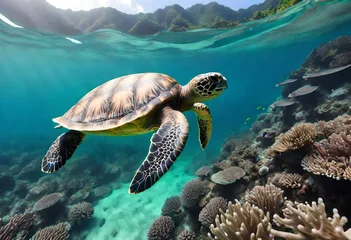 Foto op Canvas sea turtle swimming in the sea © rabia
