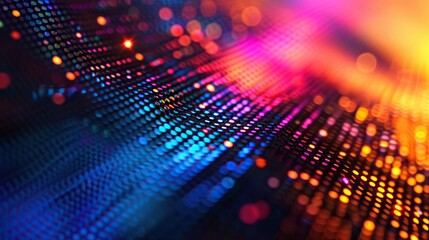 Fototapeta premium Dynamic close-up of a LED light grid creating a vivid bokeh effect, perfect for illustrating digital and technological concepts.