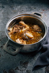 Homemade beef bone broth, rich on collagen, amino acids and proteins