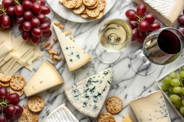 Elegant Wine and Cheese Night Spread with Assorted Varieties and Fresh Grapes