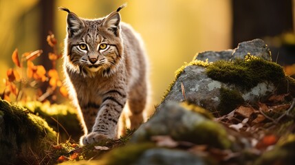 Eurasian wild cat in wild nature habitat, Czech, Europe. Lynx lynx