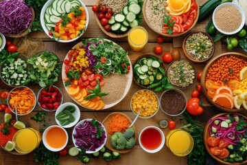 Vibrant Vegetarian Spread of Fresh Salads and Raw Vegetables