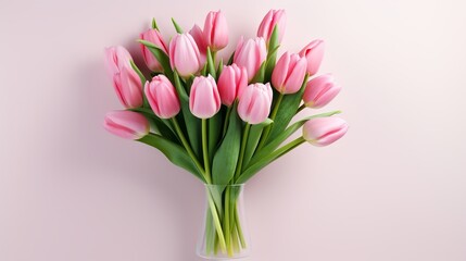 Fototapeta premium Fresh, lush bouquet of pink tulips isolated on white