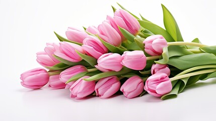 Fresh, lush bouquet of pink tulips isolated on white