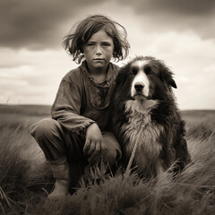 boy and shepherd dog