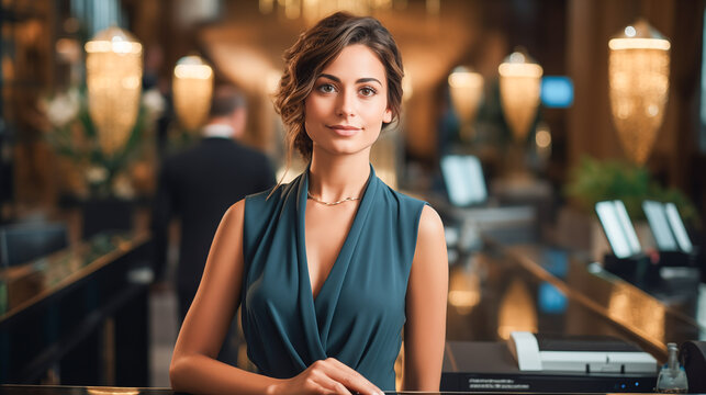 he receptionist of a luxury hotel at the lobby