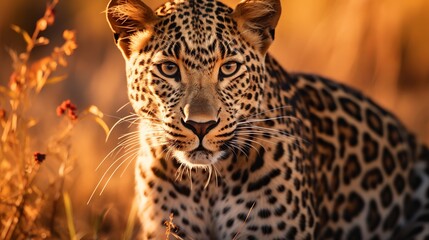 Leopard, Panthera pardus shortidgei, nature habitat, big wild cat in the nature habitat, sunny day on the savannah Zambia in Africa. Wildlife nature. Africa wildlife. Leopard sunset walk. - obrazy, fototapety, plakaty