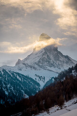 snow covered matterhorn in switzerland
