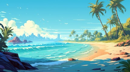 Fototapeta na wymiar Exotic Illustration of Summer Beach Background