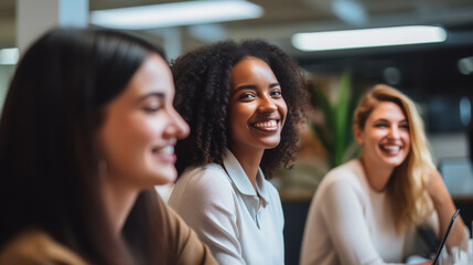 Obraz premium A group of diverse women working together, smiling