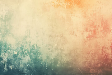 An artistic textured background with a distressed look, featuring a gradient of teal to orange hues with splatters.