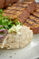 Jewish herring forshmak served with croutons