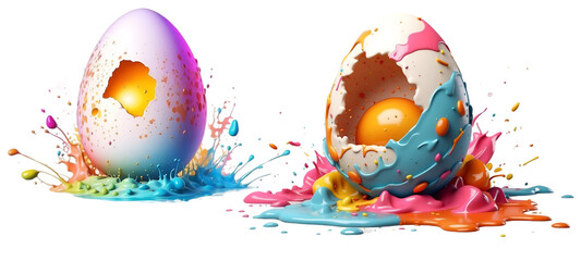 Joyful Eggs. Colorful Watercolor Splatter Illustration. Easter monday concept. - obrazy, fototapety, plakaty