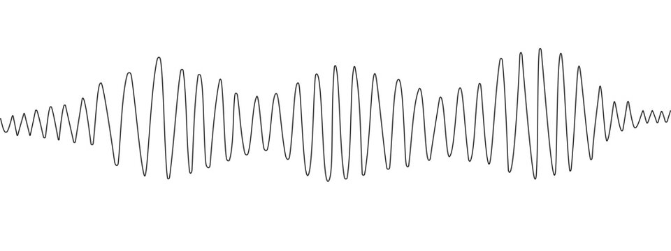 Earthquake in one continuous Editable line. Polygraphy, Contour Wave. Lie detector. Richter scale. Single line drawing of a sound wave with different amplitudes. Vector illustration