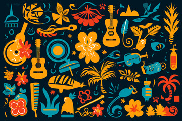 a colorful illustration of a variety of musical instruments