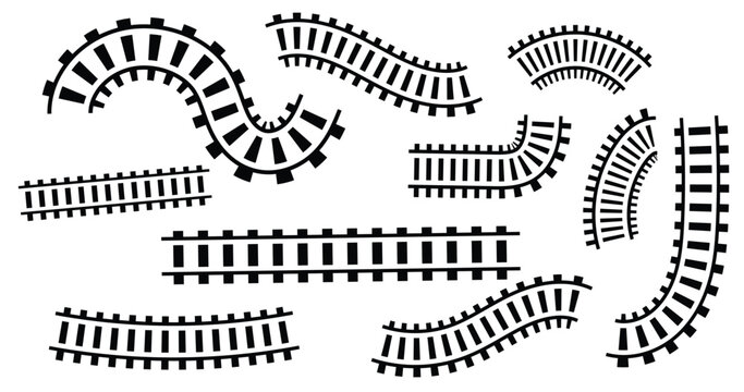 Railway train track vector route. Rail pattern round circular curve railroad path icon