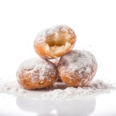 Donuts coated with powder sugar isolated on white background