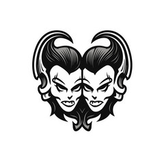 skull daemon  twins with horns vector illustration isolated transparent background logo, cut out or cutout t-shirt design