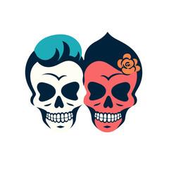 skull daemon couple with horns vector illustration isolated transparent background logo, cut out or cutout t-shirt design