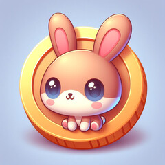 Behold the cuteness overload! A charming bunny sits atop a coin, embodying a rabbit coin logo. With its big eyes and delightful 3D rendering, this cartoon character steals hearts.