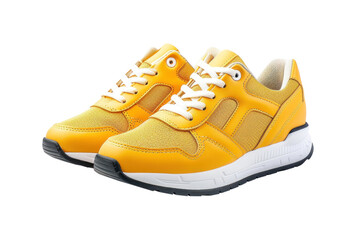 Pair of yellow sport sneakers, transparent or isolated on white background