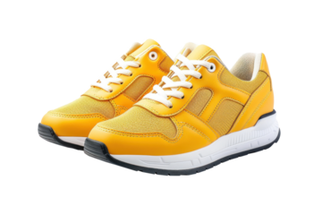 Pair of yellow sport sneakers, transparent or isolated on white background
